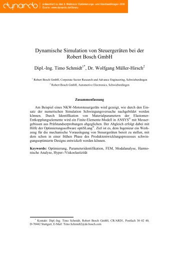 Dynamische Simulation von Steuergeräten bei der ... - Dynardo GmbH