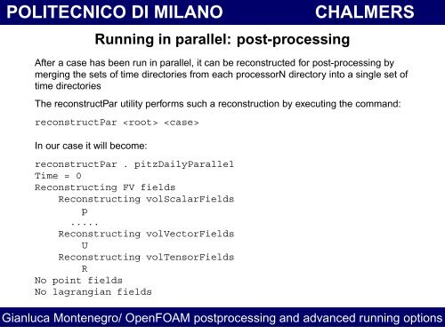 OpenFOAM postprocessing and advanced running options