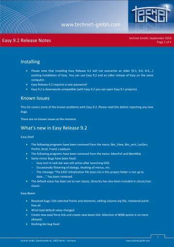 Easy 9.2 Release Notes Installing Known Issues ... - technet GmbH