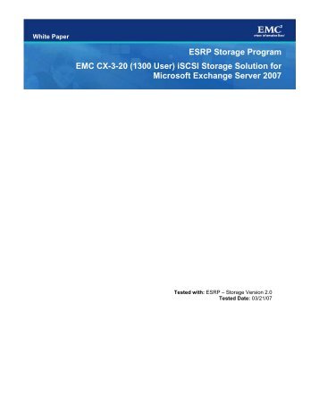ESRP Storage Program EMC CX-3-20 (1300 User) iSCSI Storage ...