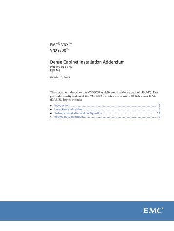 VNX5500 Dense Cabinet Installation Addendum - EMC