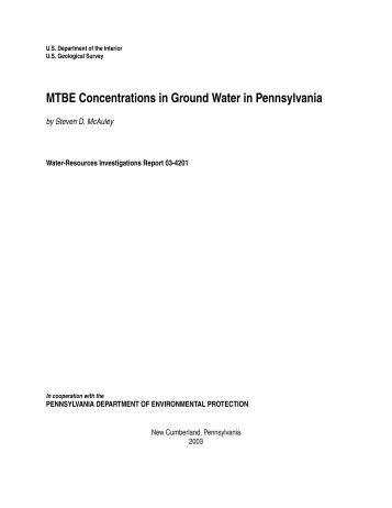 MTBE Concentrations in Ground Water in Pennsylvania