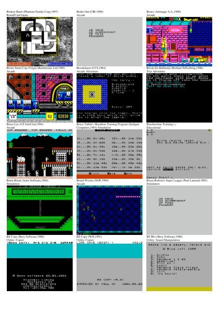 ZX SPECTRUM SOFTWARE CATALOG WITH SCREENSHOTS