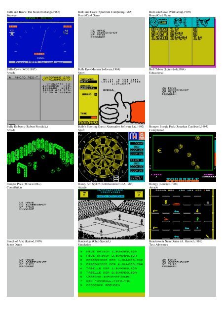 ZX SPECTRUM SOFTWARE CATALOG WITH SCREENSHOTS