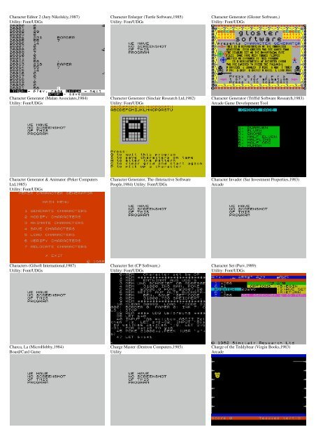 ZX SPECTRUM SOFTWARE CATALOG WITH SCREENSHOTS