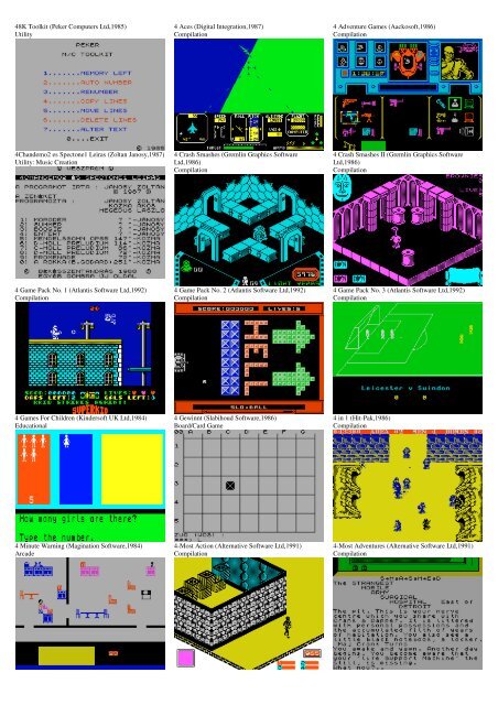 ZX SPECTRUM SOFTWARE CATALOG WITH SCREENSHOTS