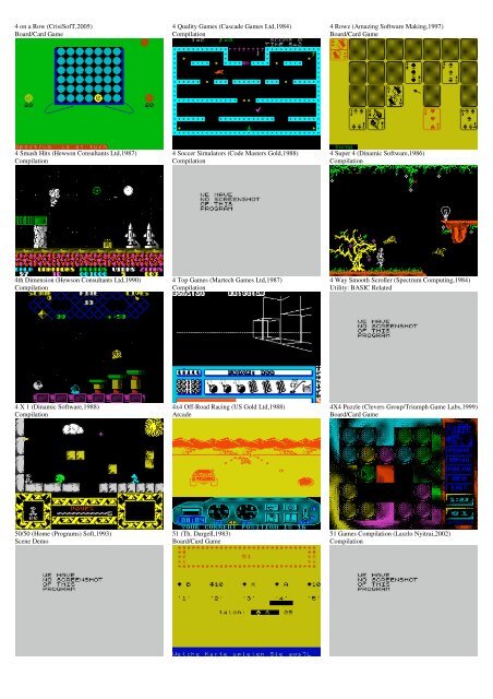 ZX SPECTRUM SOFTWARE CATALOG WITH SCREENSHOTS