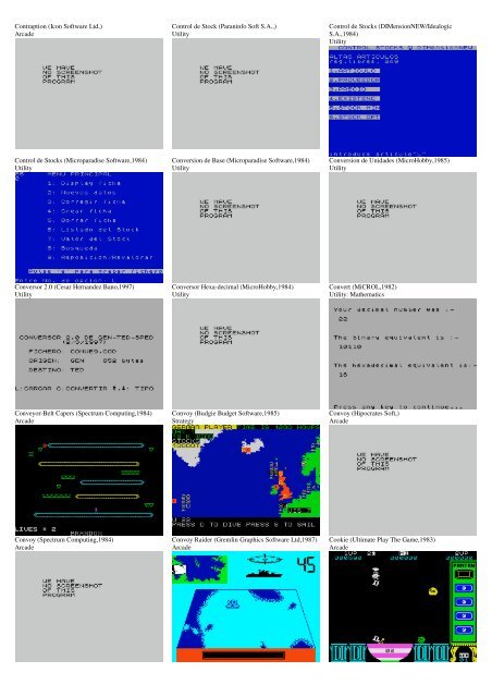 ZX SPECTRUM SOFTWARE CATALOG WITH SCREENSHOTS