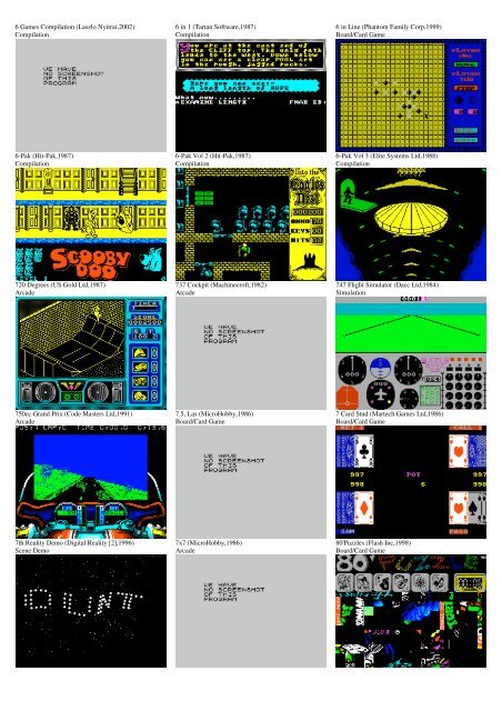 ZX SPECTRUM SOFTWARE CATALOG WITH SCREENSHOTS