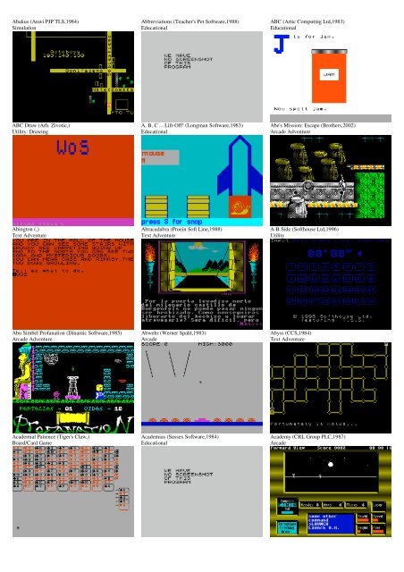 ZX SPECTRUM SOFTWARE CATALOG WITH SCREENSHOTS