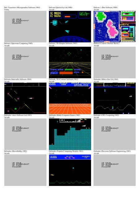 ZX SPECTRUM SOFTWARE CATALOG WITH SCREENSHOTS