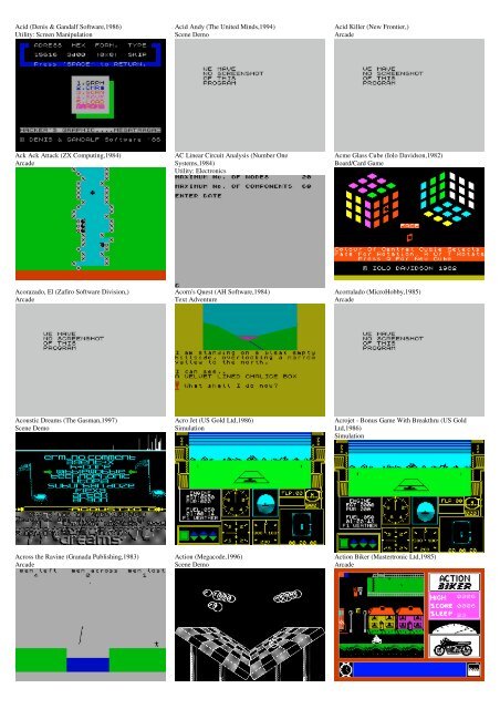 ZX SPECTRUM SOFTWARE CATALOG WITH SCREENSHOTS