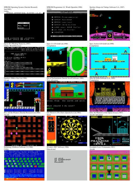 ZX SPECTRUM SOFTWARE CATALOG WITH SCREENSHOTS