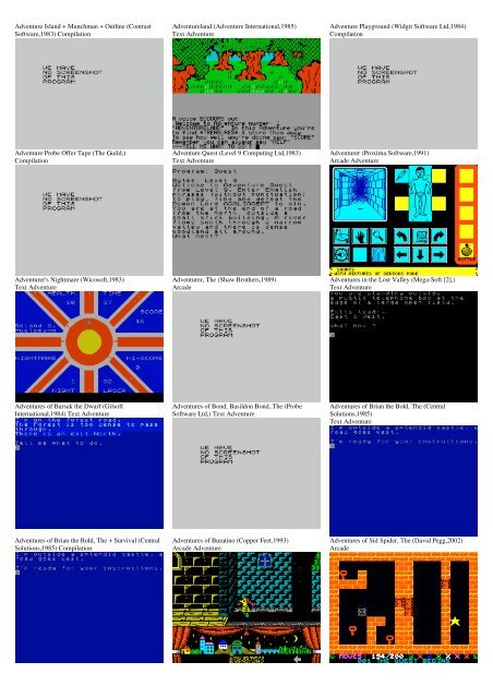 ZX SPECTRUM SOFTWARE CATALOG WITH SCREENSHOTS