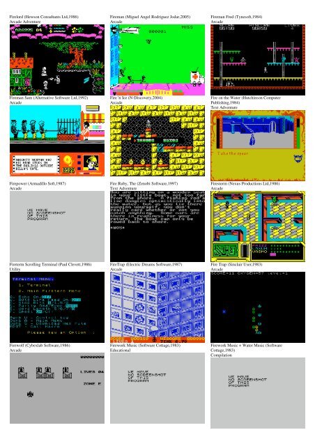 ZX SPECTRUM SOFTWARE CATALOG WITH SCREENSHOTS