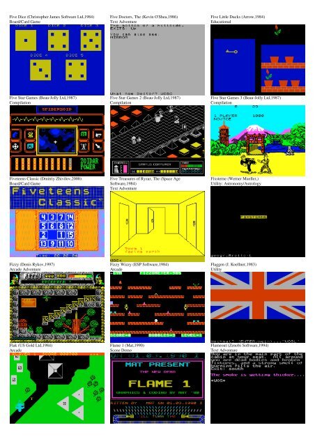 ZX SPECTRUM SOFTWARE CATALOG WITH SCREENSHOTS