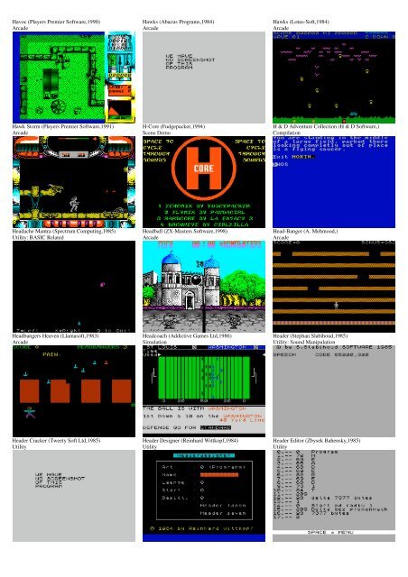 ZX SPECTRUM SOFTWARE CATALOG WITH SCREENSHOTS