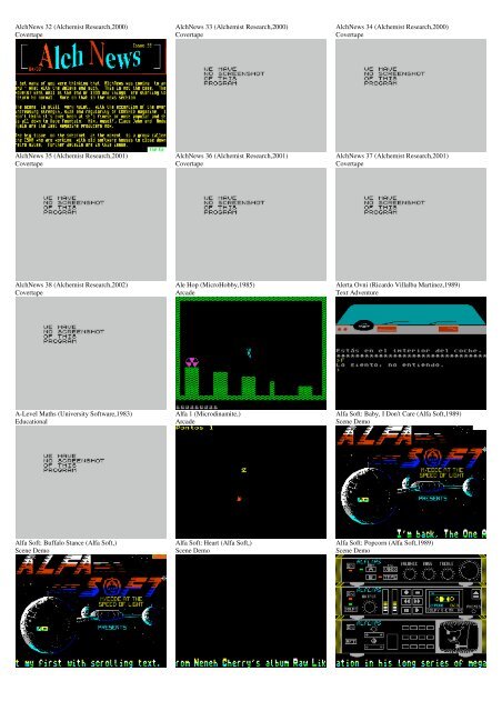 ZX SPECTRUM SOFTWARE CATALOG WITH SCREENSHOTS