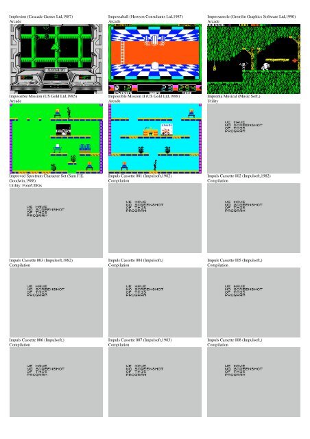 ZX SPECTRUM SOFTWARE CATALOG WITH SCREENSHOTS