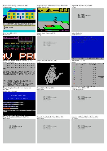 ZX SPECTRUM SOFTWARE CATALOG WITH SCREENSHOTS