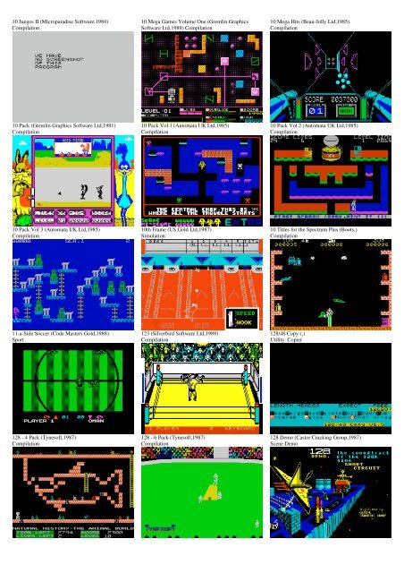 ZX SPECTRUM SOFTWARE CATALOG WITH SCREENSHOTS