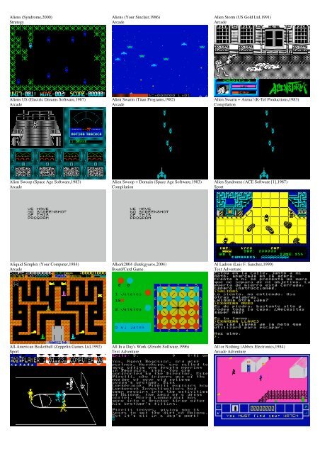 ZX SPECTRUM SOFTWARE CATALOG WITH SCREENSHOTS