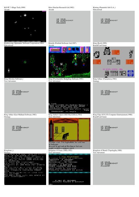 ZX SPECTRUM SOFTWARE CATALOG WITH SCREENSHOTS