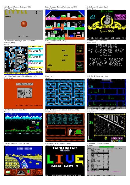 ZX SPECTRUM SOFTWARE CATALOG WITH SCREENSHOTS