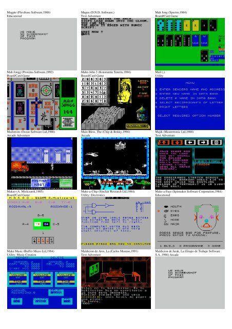 ZX SPECTRUM SOFTWARE CATALOG WITH SCREENSHOTS