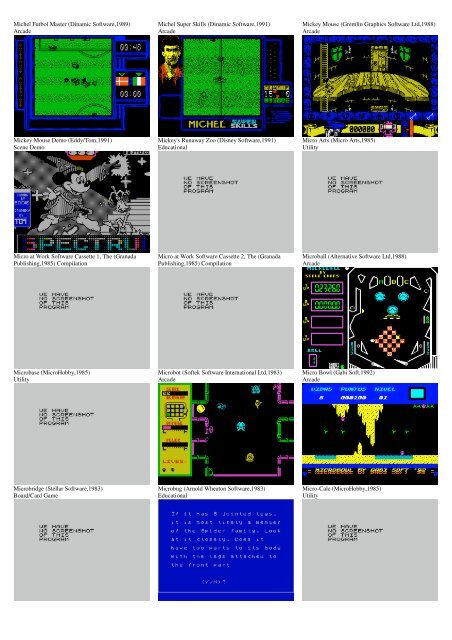 ZX SPECTRUM SOFTWARE CATALOG WITH SCREENSHOTS