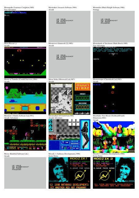 ZX SPECTRUM SOFTWARE CATALOG WITH SCREENSHOTS