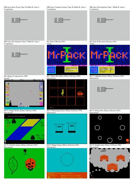 ZX SPECTRUM SOFTWARE CATALOG WITH SCREENSHOTS