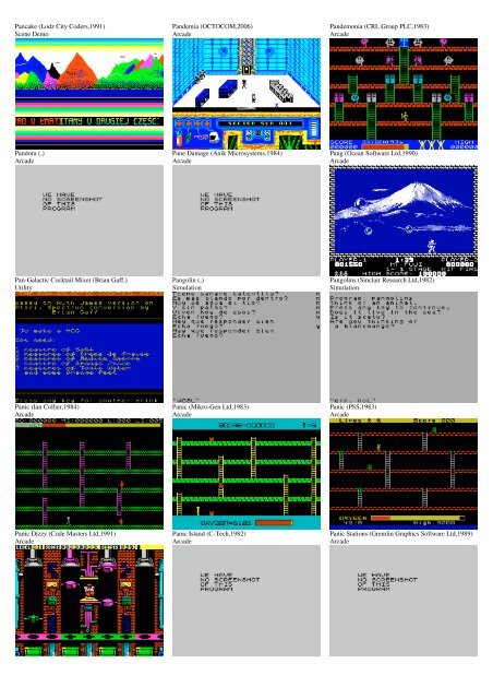 ZX SPECTRUM SOFTWARE CATALOG WITH SCREENSHOTS