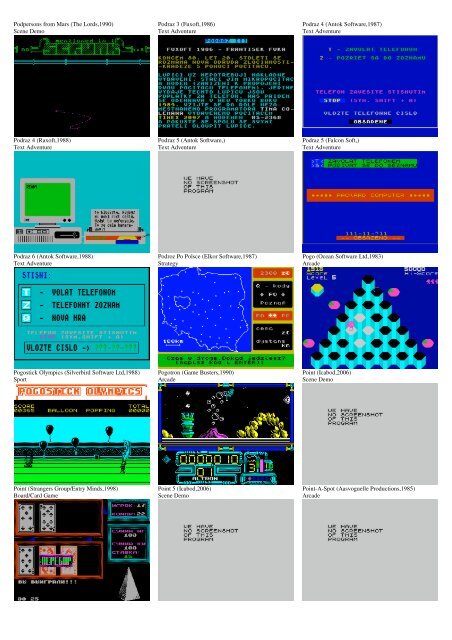 ZX SPECTRUM SOFTWARE CATALOG WITH SCREENSHOTS