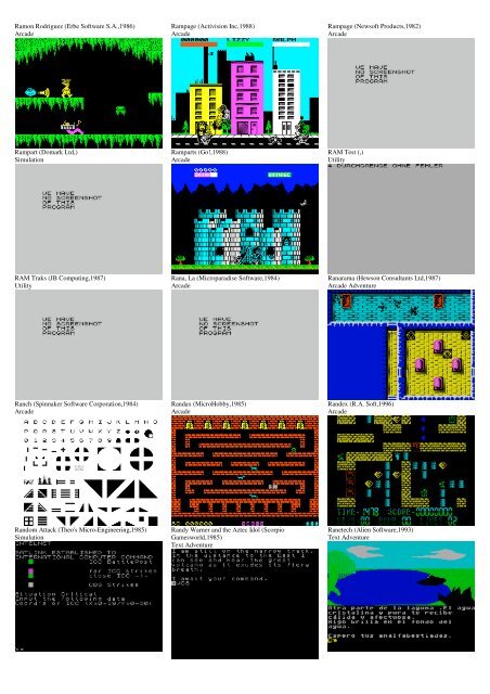 ZX SPECTRUM SOFTWARE CATALOG WITH SCREENSHOTS