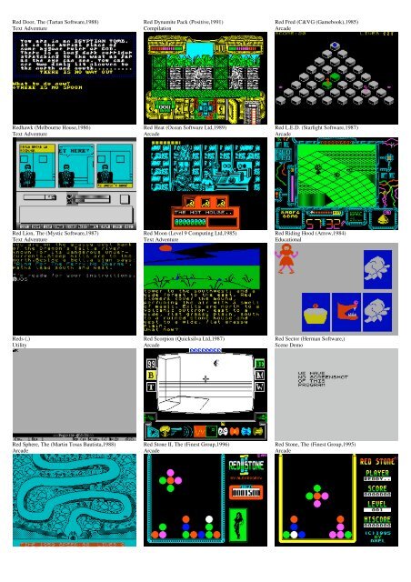 ZX SPECTRUM SOFTWARE CATALOG WITH SCREENSHOTS