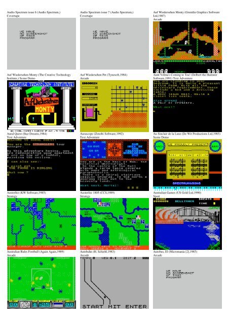 ZX SPECTRUM SOFTWARE CATALOG WITH SCREENSHOTS