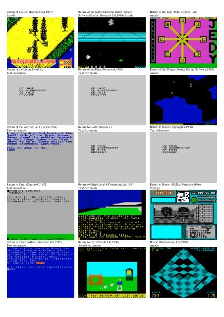 ZX SPECTRUM SOFTWARE CATALOG WITH SCREENSHOTS