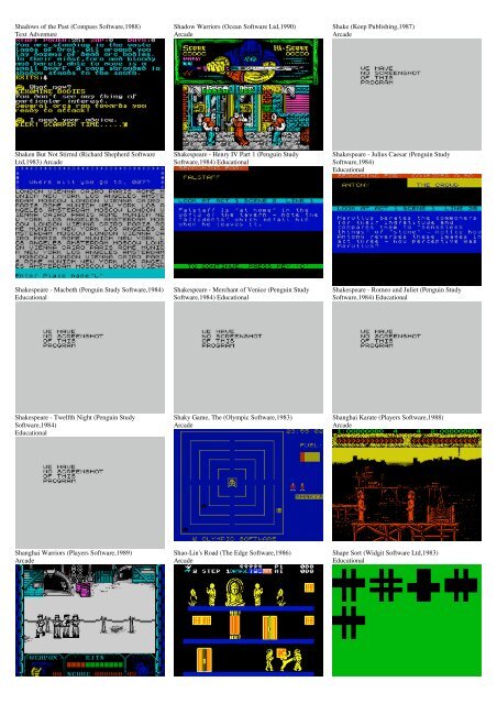 ZX SPECTRUM SOFTWARE CATALOG WITH SCREENSHOTS