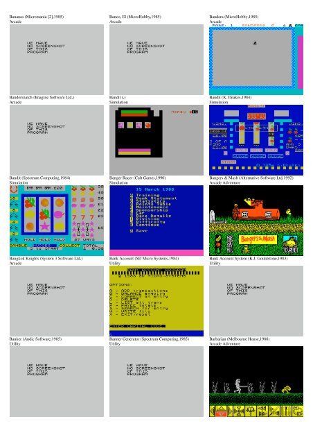 ZX SPECTRUM SOFTWARE CATALOG WITH SCREENSHOTS