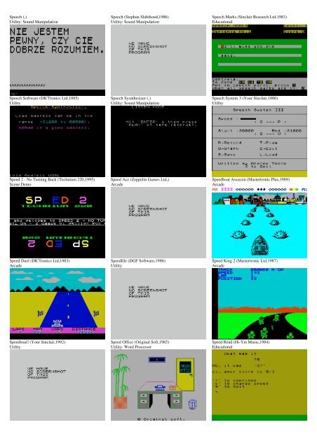 ZX SPECTRUM SOFTWARE CATALOG WITH SCREENSHOTS