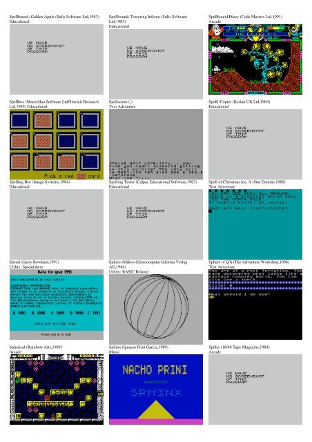 ZX SPECTRUM SOFTWARE CATALOG WITH SCREENSHOTS