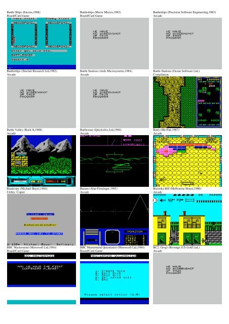 ZX SPECTRUM SOFTWARE CATALOG WITH SCREENSHOTS