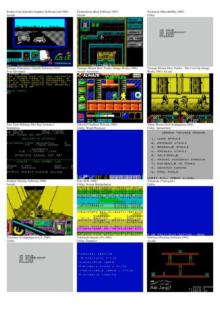 ZX SPECTRUM SOFTWARE CATALOG WITH SCREENSHOTS