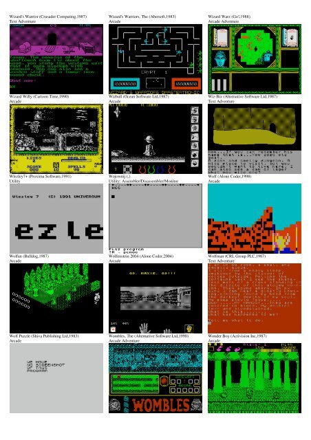 ZX SPECTRUM SOFTWARE CATALOG WITH SCREENSHOTS