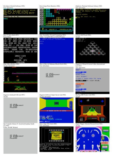 ZX SPECTRUM SOFTWARE CATALOG WITH SCREENSHOTS