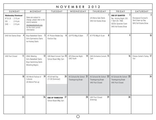 2012-2013 printed calendar - Shorewood School District