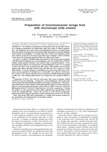 Preparation of bronchoalveolar lavage fluid with microscope slide ...