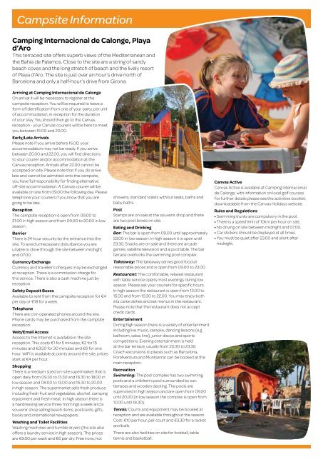 Campsite Guide - Canvas Holidays