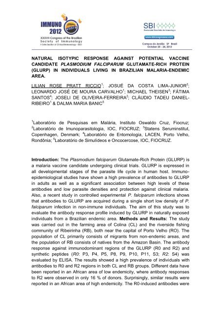 immunology of infectious and parasitic diseases - XXXVII Congress ...